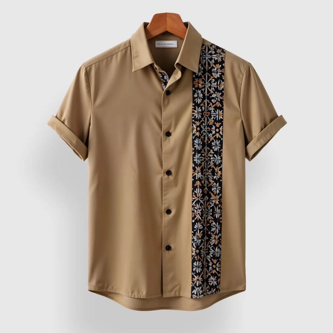 Tropical Palm Print Half Shirt